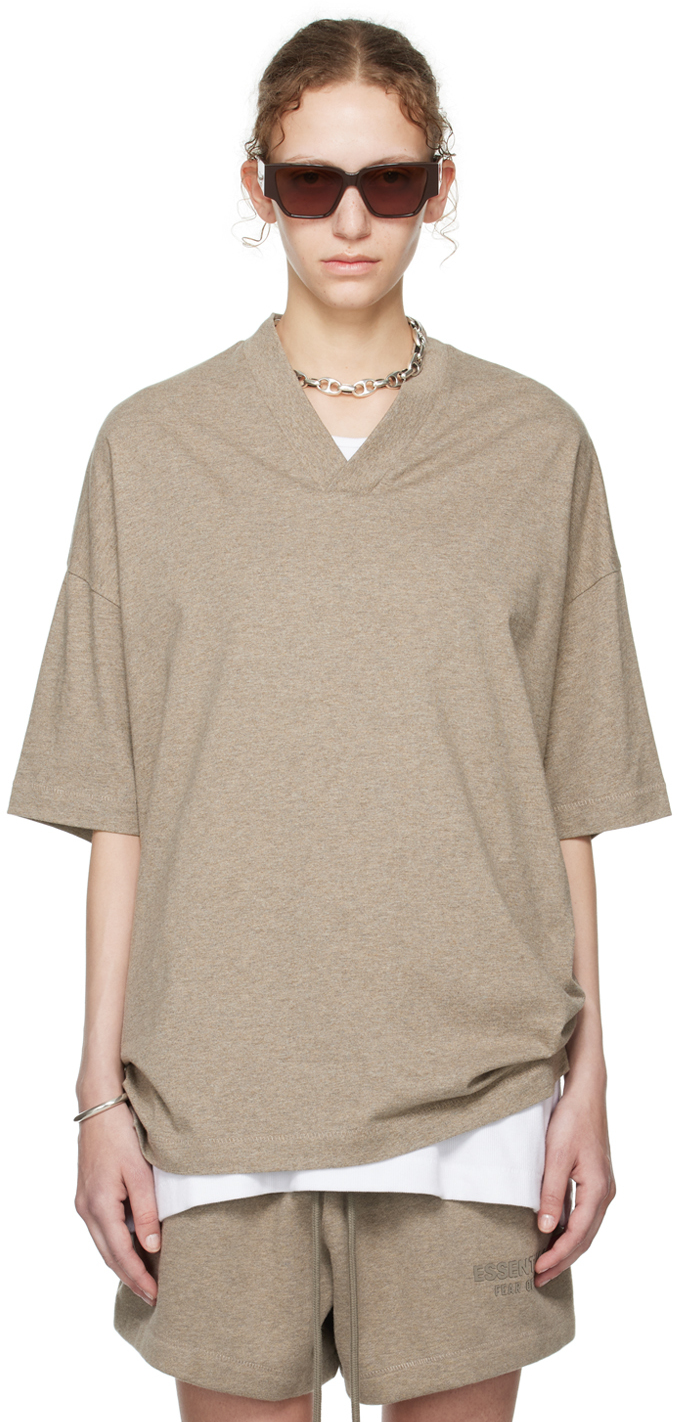 

Серая футболка с V-образным вырезом Fear of God ESSENTIALS, Heather grey