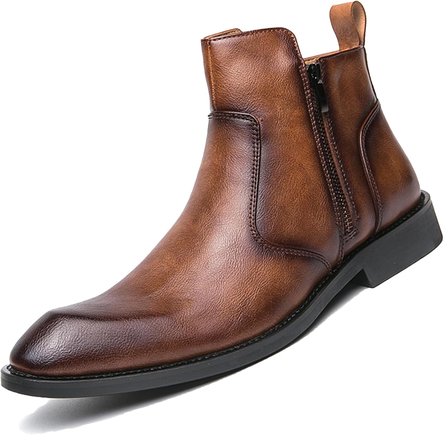 

Мужские ретро кожаные туфли-слипоны Chelsea с заостренным носком, двойной боковой молнией, легкие с низким массивным каблуком, удобные нескользящие западные ботинки до щиколотки для бизнеса, официальных мероприятий и свадеб Adkgbe, коричневый