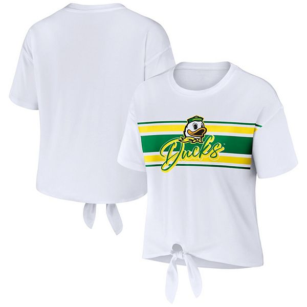 

Женская белая футболка oregon ducks с полосками спереди и узлом Wear By Erin Andrews, Белый, Женская белая футболка oregon ducks с полосками спереди и узлом Wear By Erin Andrews