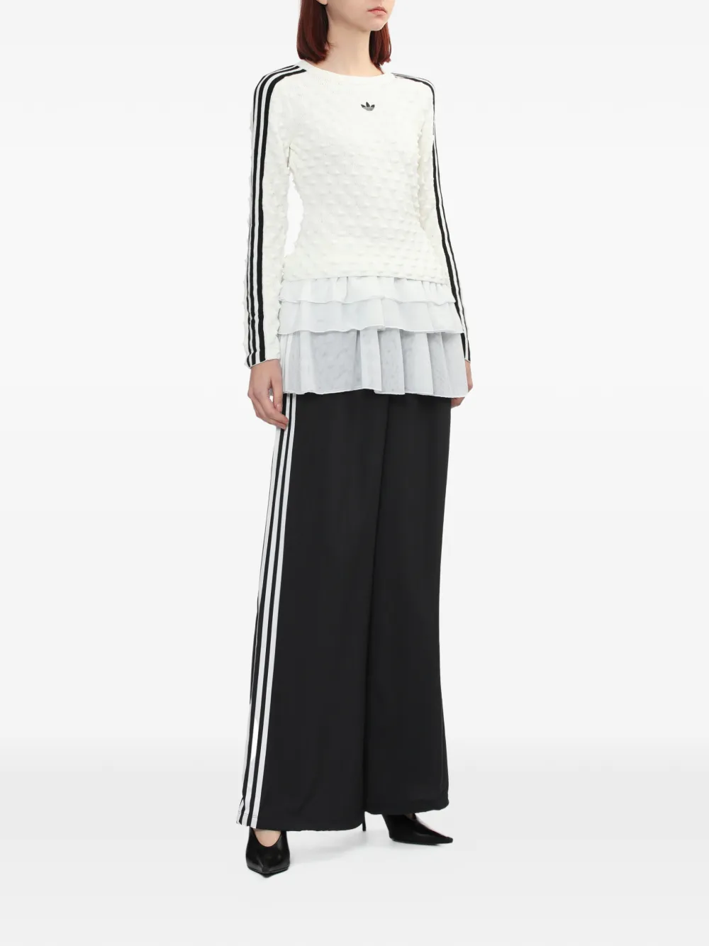 Брюки с оборками и тремя полосками adidas, черный — фото 2