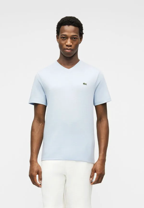 Футболка Lacoste Phoenix синий, V-образный вырез, однотонная