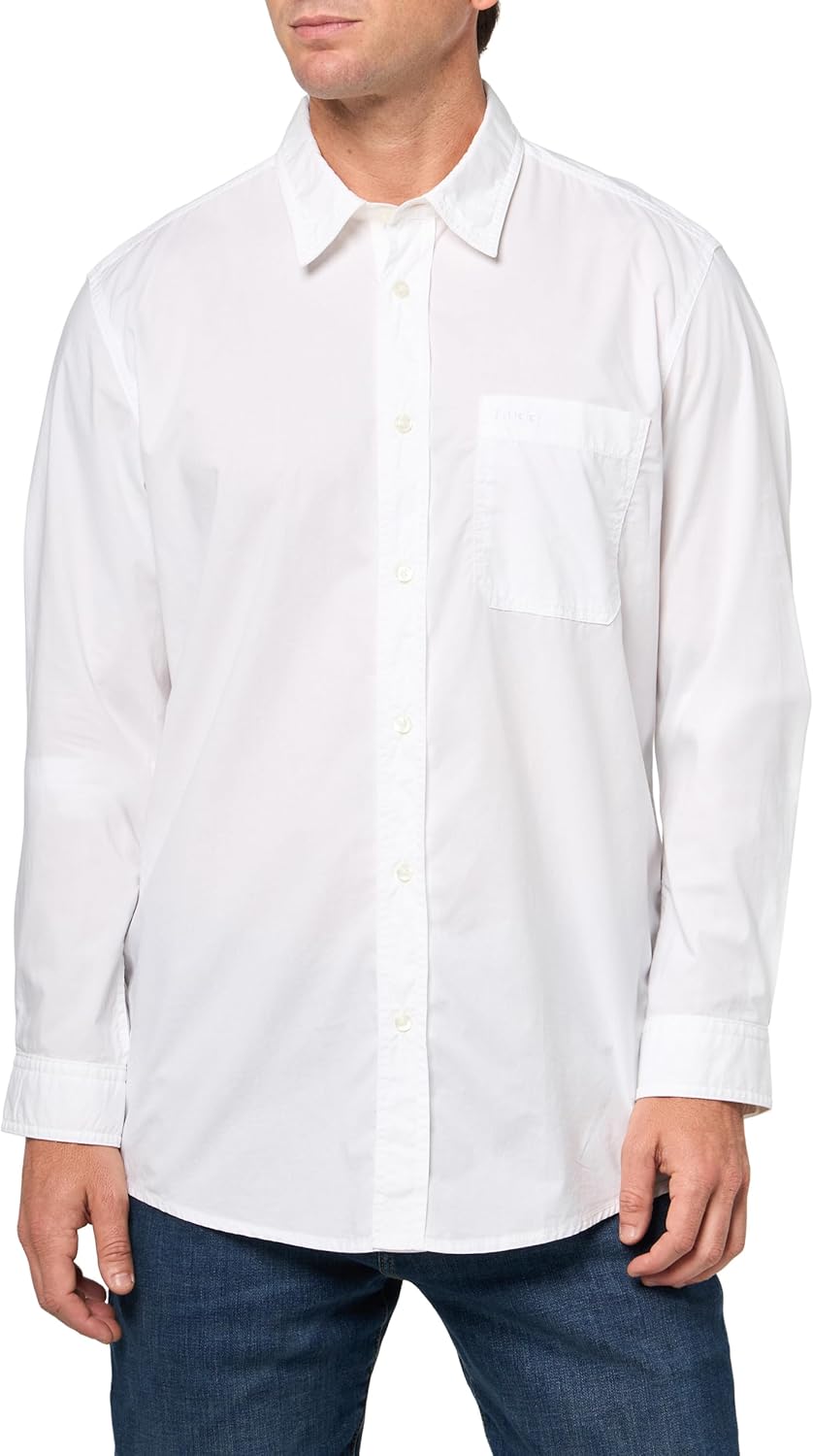 

HUGO мужская рубашка из крашеного хлопка на пуговицах, White Cream