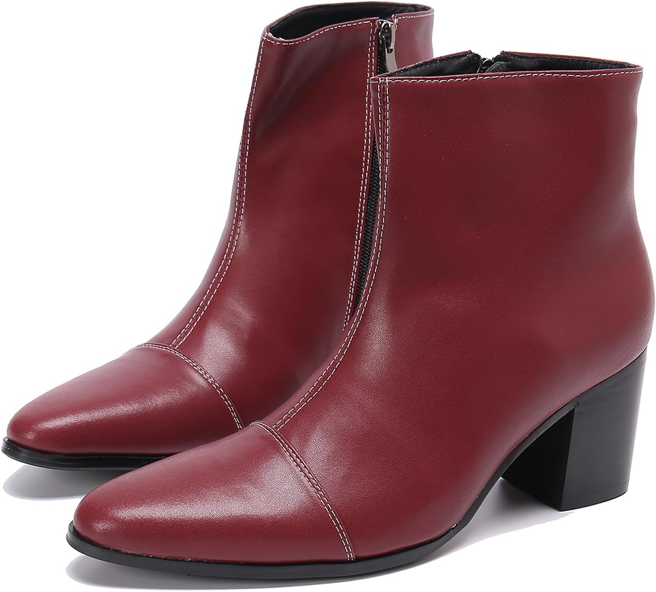 

Мужские повседневные ботинки Santimon из лаковой кожи, стиль Челси с молнией сбоку, средние по голенище, красный