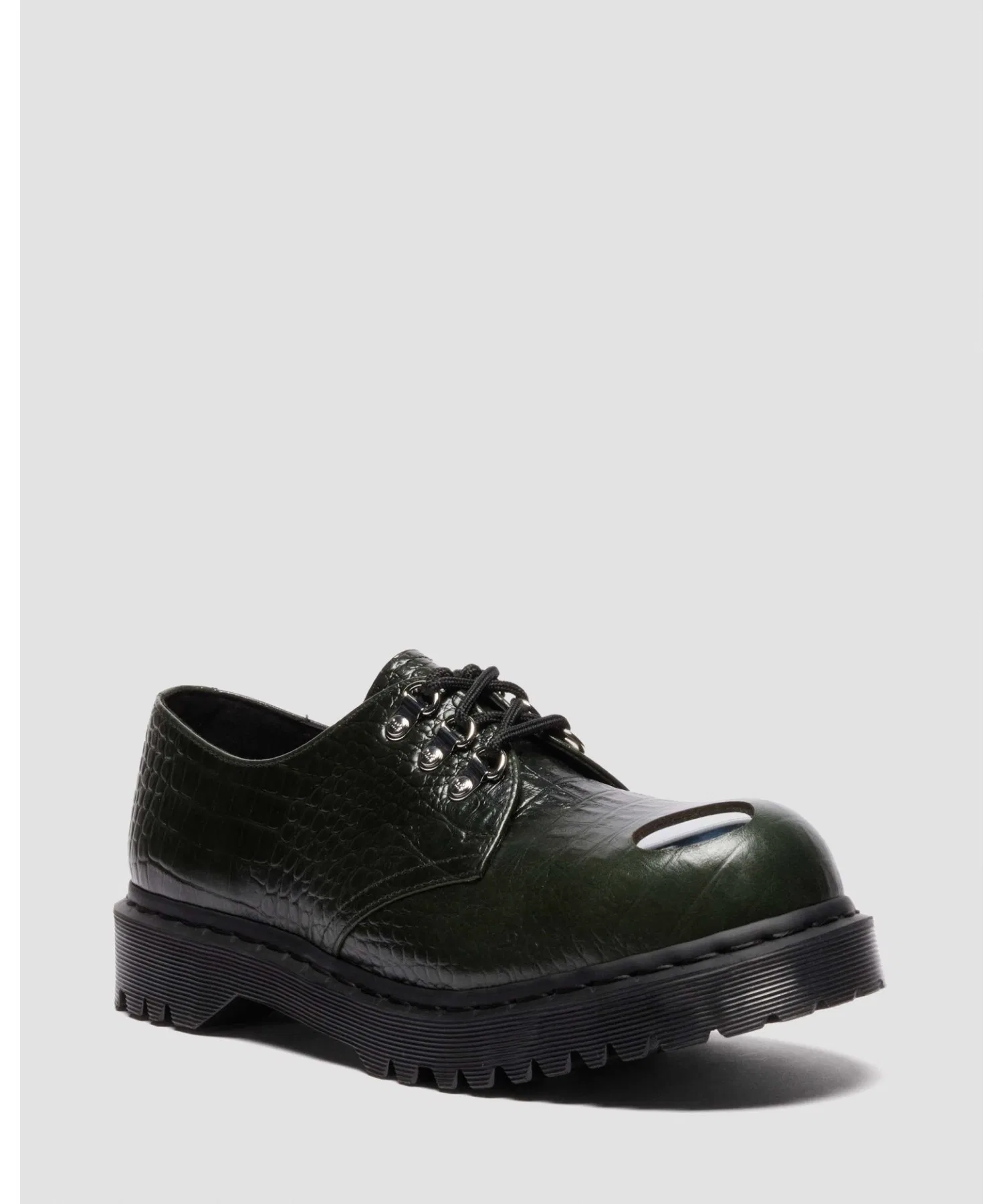 Унисекс ботинки из кожи с тиснением Dr. Martens 1461 STEEL TOE зелёные