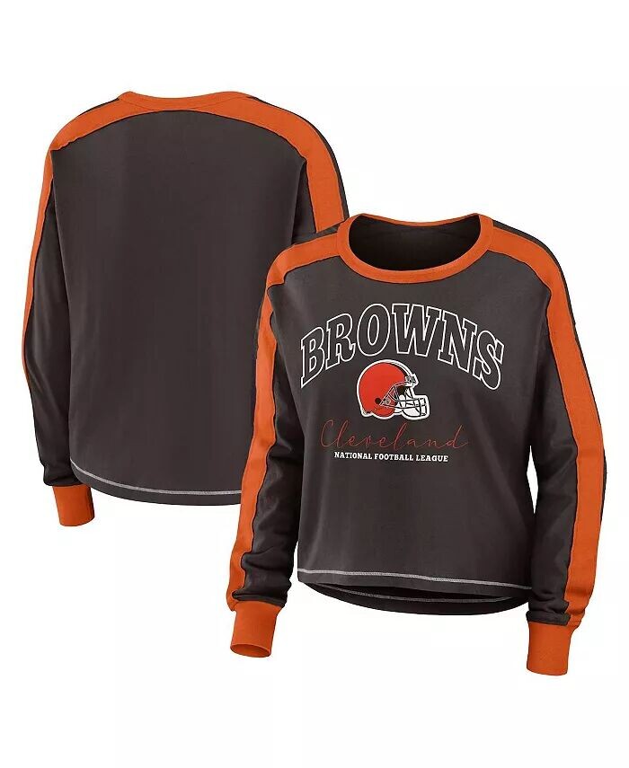 

Женская коричневая футболка с длинными рукавами и цветными блоками Cleveland Browns больших размеров Wear By Erin Andrews