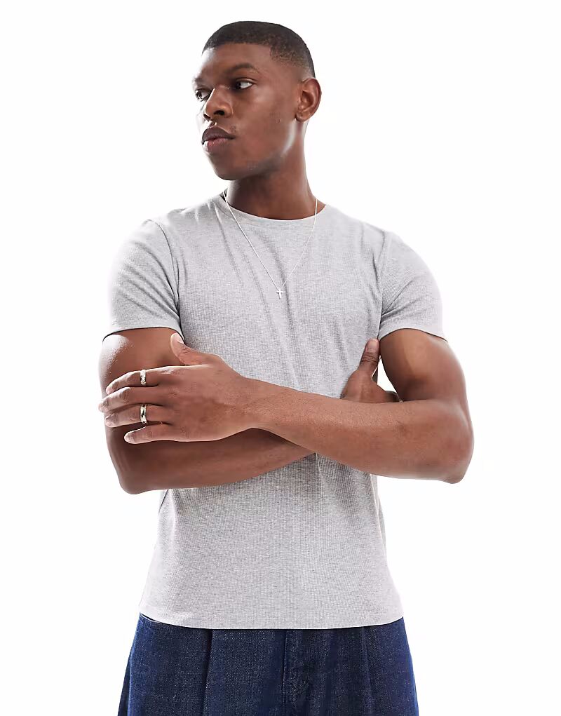 

Футболка ASOS DESIGN Essential Muscle Fit Rib серого меланжевого цвета