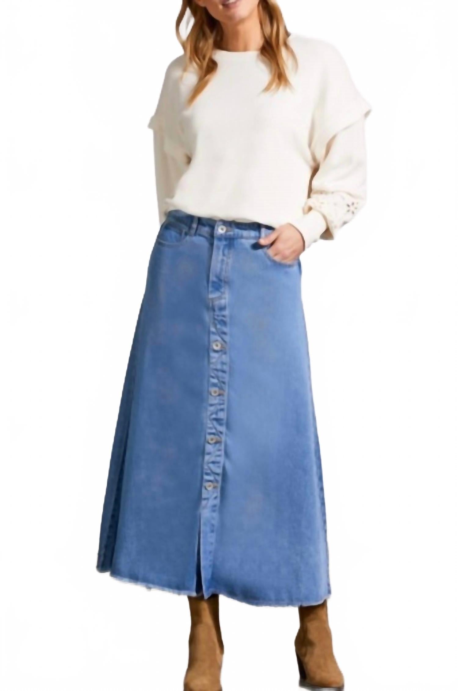 

TRIBAL Струящаяся юбка миди на пуговицах с карманами, нежно-голубого цвета