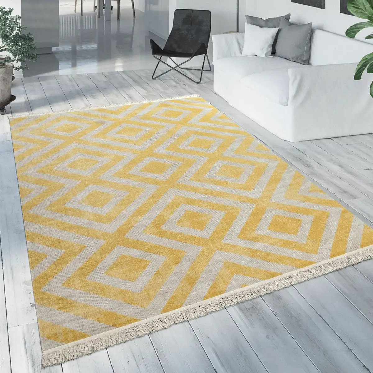 

Ковер Paco Home "Poco 821", прямоугольный, короткий ворс, ромбовидный узор, с бахромой, подходит для использования внутри и снаружи помещений 60х100 см, цвет gelb/weiß