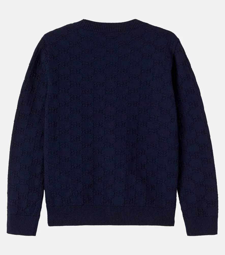 Кардиган из жаккардовой хлопковой ткани GG Gucci Kids, синий — фото 3