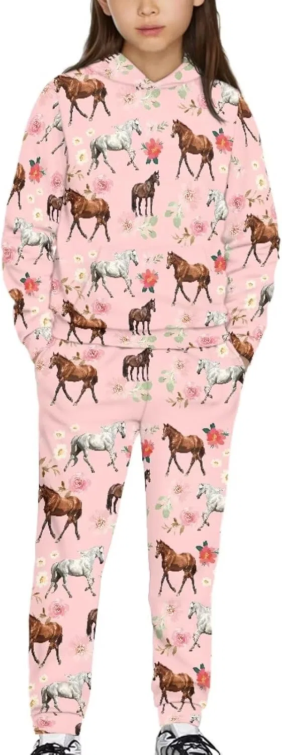 Детский спортивный костюм из флиса Pensura, 2 предмета, Floral Western Horse Pink