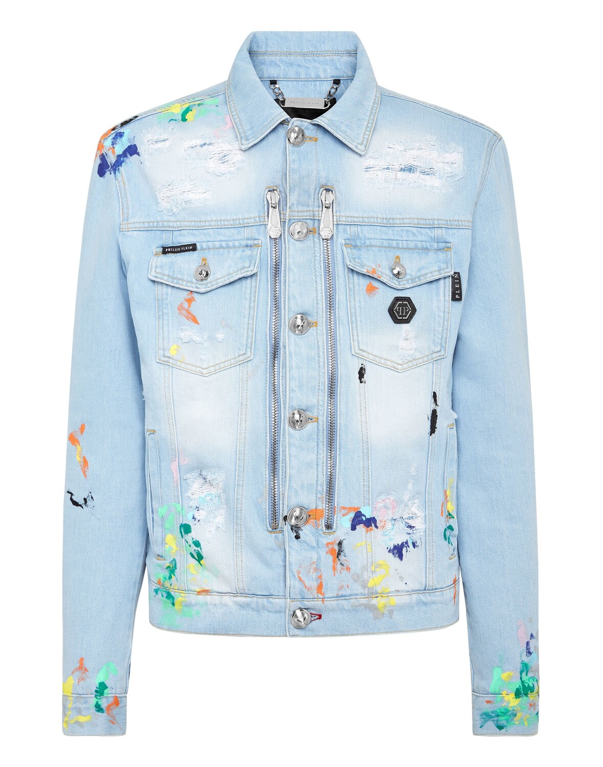 

Джинсовая куртка на молнии стекает Philipp Plein, цвет Ice Cube