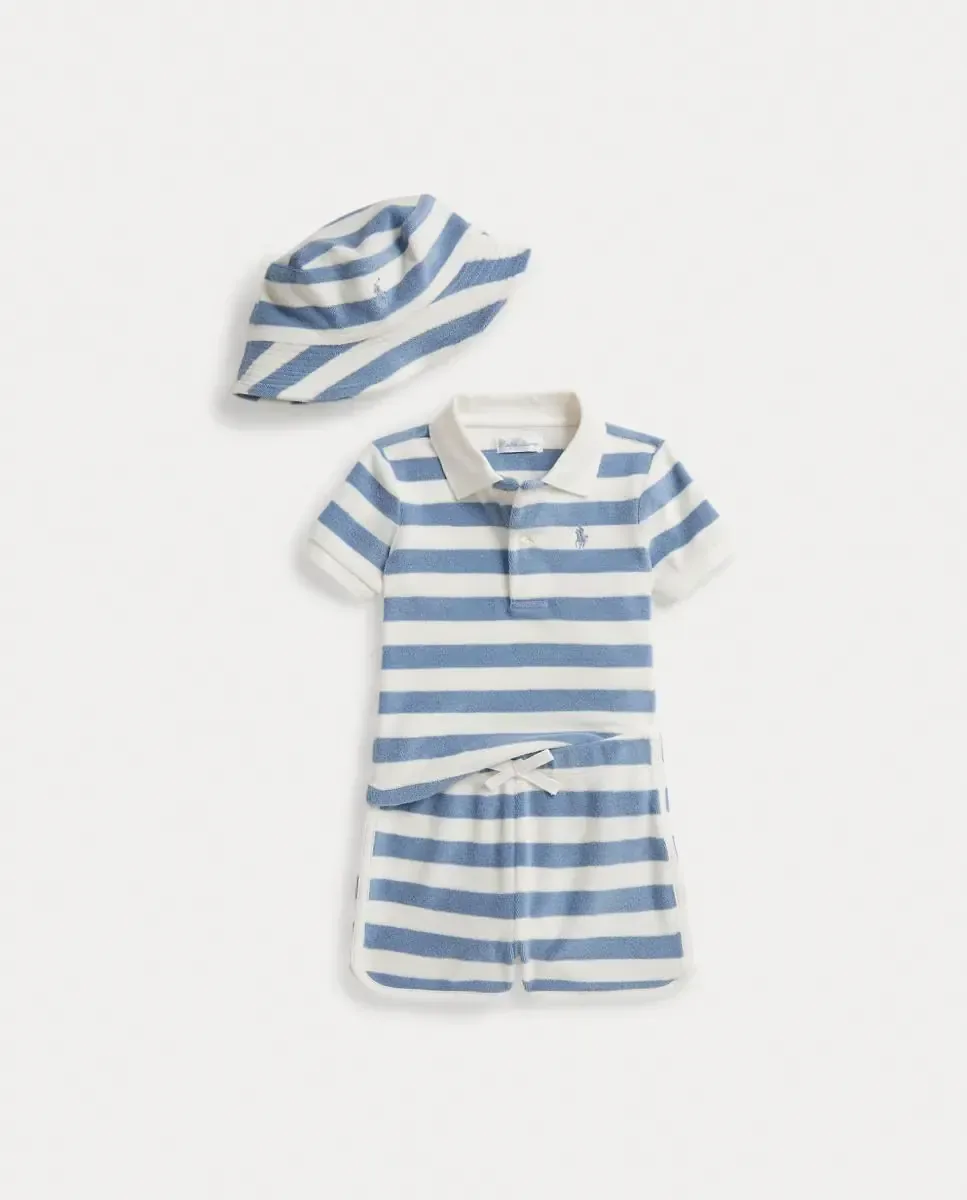 Комплект для мальчика из хлопка с принтом Polo Ralph Lauren, синий/белый