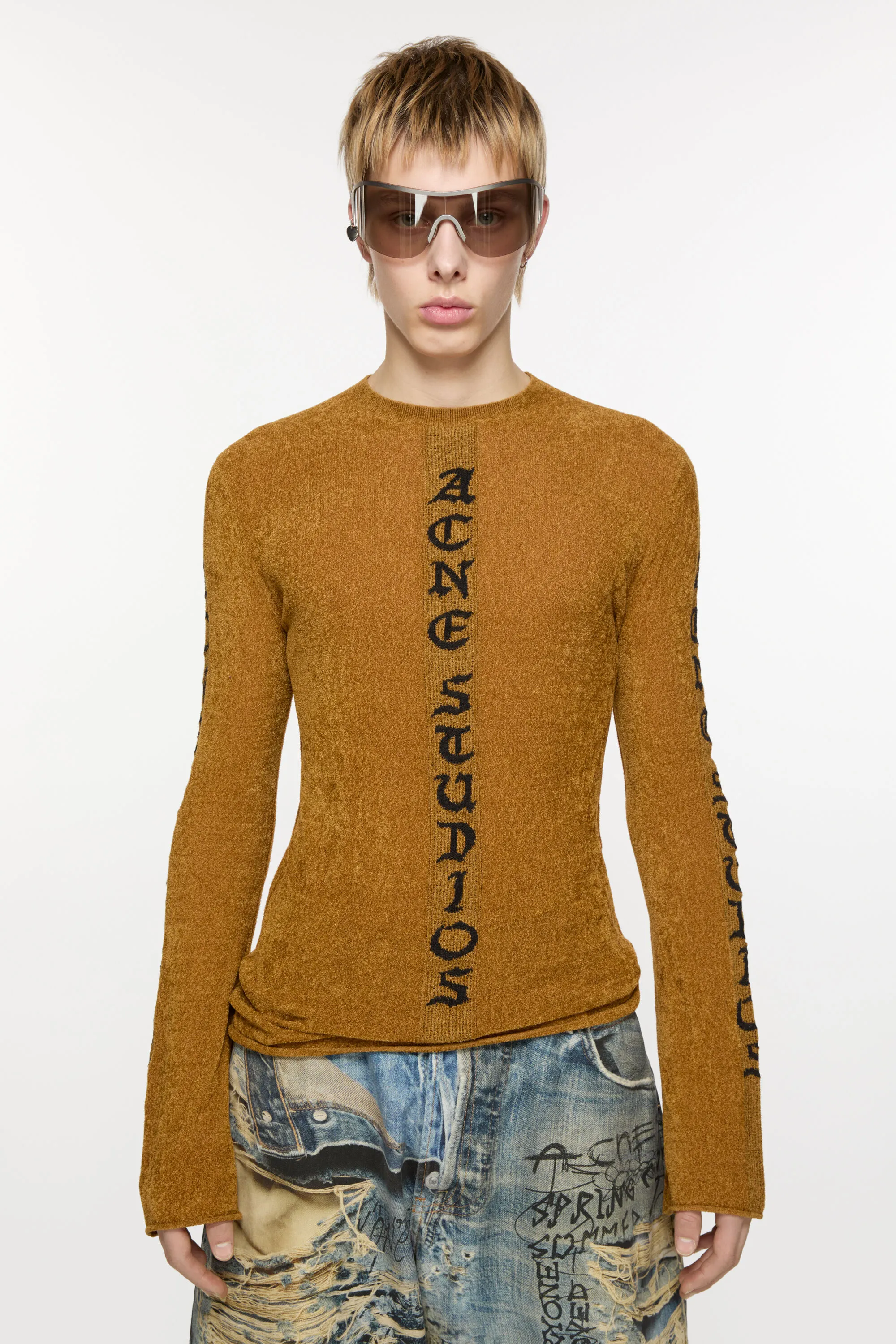 

Тонкий свитер с логотипом Acne Studios, цвет Camel Brown