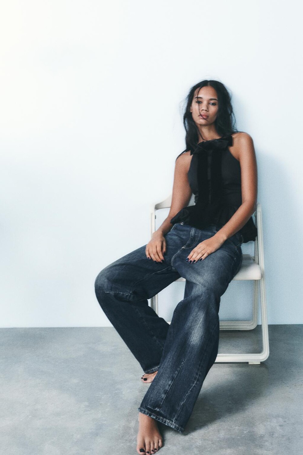 

Топ из воздушного шара из поплина с бантом ZARA, черный