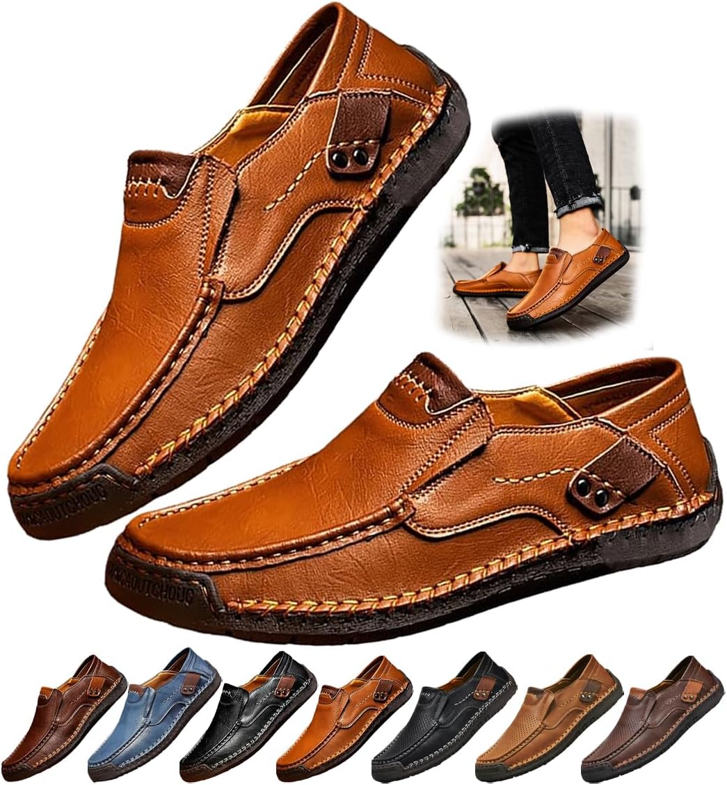 

Повседневные кожаные лоферы, винтажные легкие ботинки с надеванием для путешествий и активного отдыха Generic, светло-коричневый