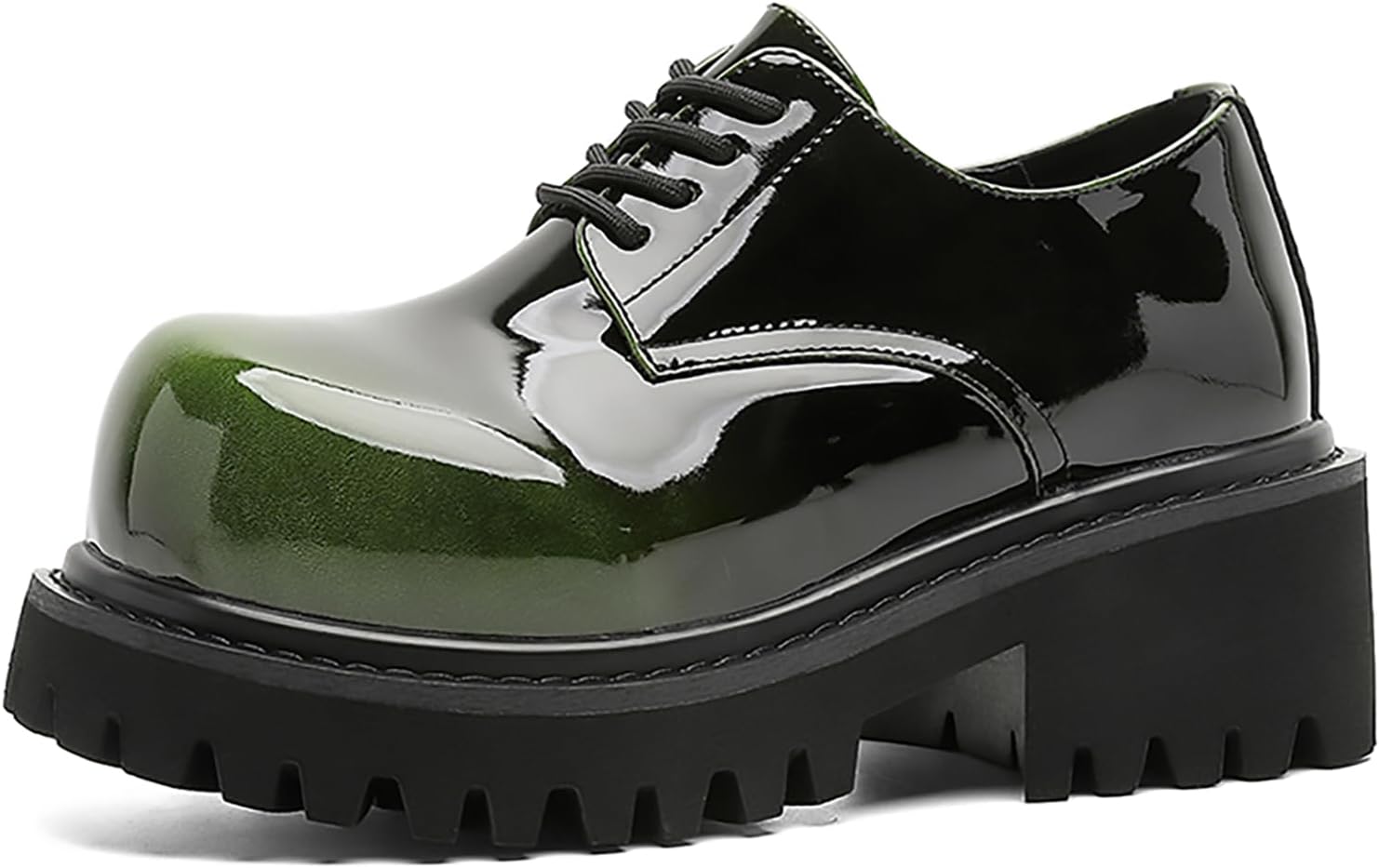 

Мужские оксфорды на платформе из градиентной лаковой кожи с большим круглым носком и массивным каблуком, дерби, повседневная мода, шнуровка, деловая обувь для офиса Bwseobg, зеленый