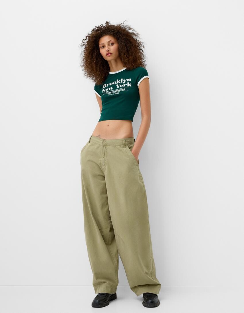 

Брюки-Баллоны из хлопка Bershka, зеленый