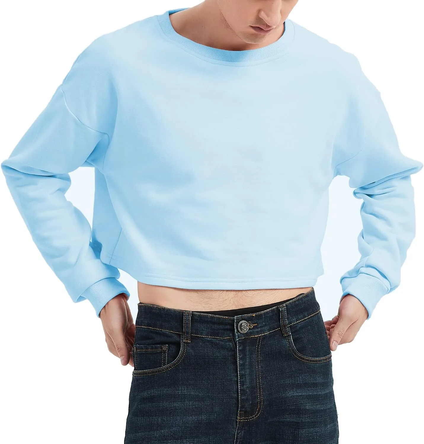 

Мужской кроп худи с длинными рукавами и шнурком QOYDOY