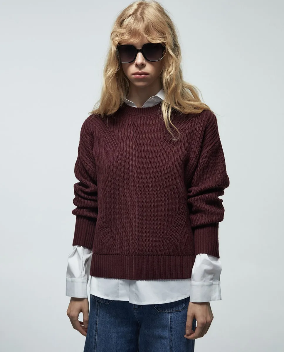 

Джемпер из трикотажа с фактурной вязкой Sfera, бордовый