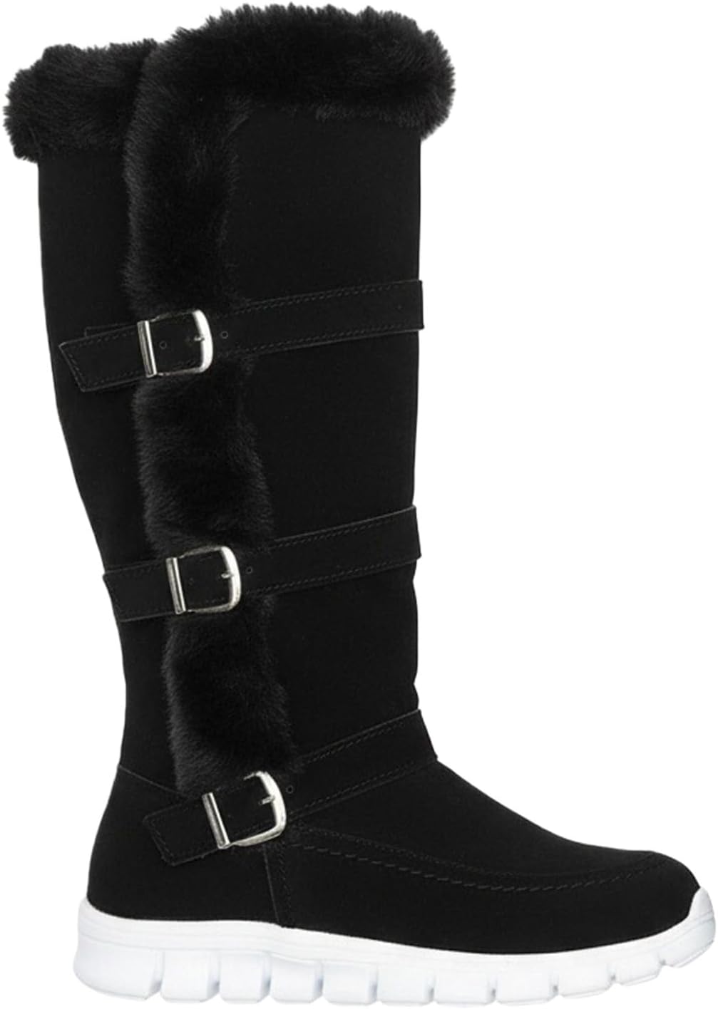 

Женские и мужские зимние высокие ботинки до середины голени, с меховой подкладкой, теплые ботинки, широкая колодка, металлическая пряжка Generic, черный