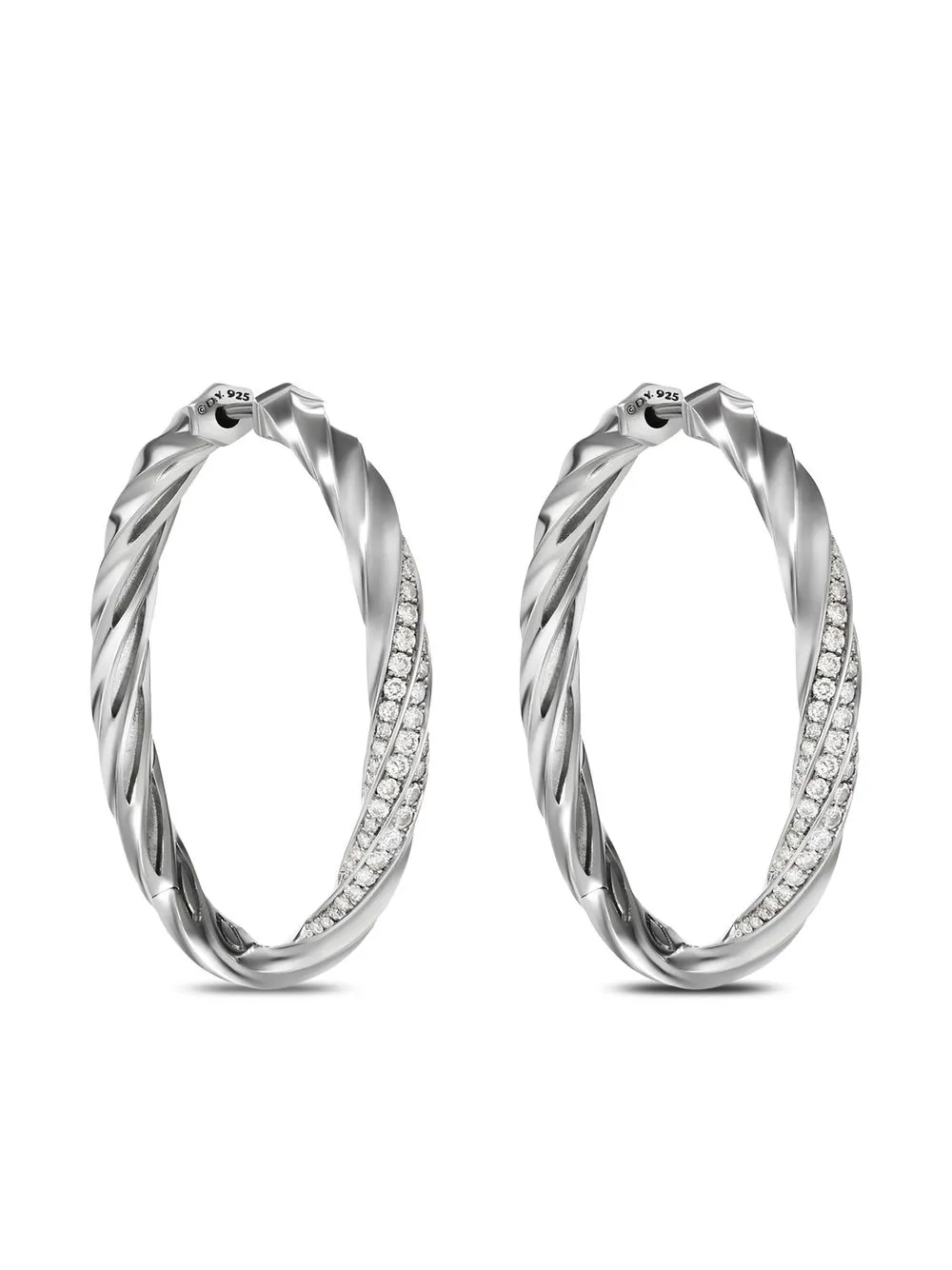 

Серебряные серьги-кольца Cable Edge с бриллиантами David Yurman, серебяный