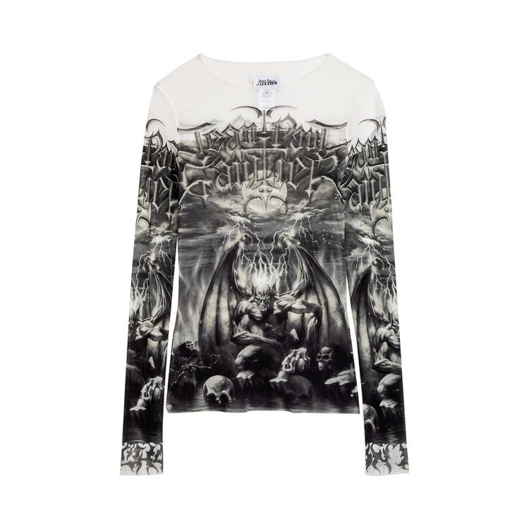 

Топ Jean Paul Gaultier Mesh Long-Sleeve Printed Diablo Top White/Black, белый