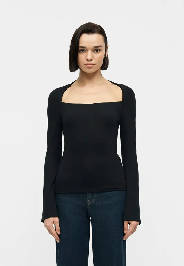 Топ с длинными рукавами и широким воротником-конвертом Gap, Black