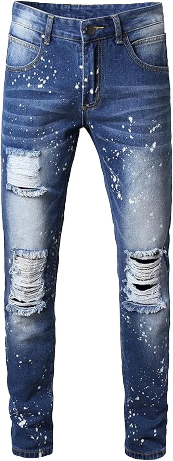 Джинсы прямого кроя с потертостями, Vintage, Blue