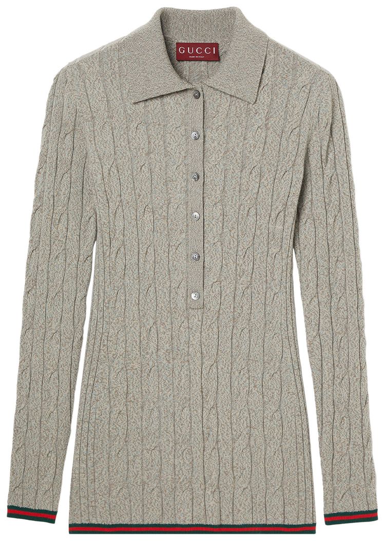 

Поло Gucci Fine Cable And Rib Wool Polo Top 'Dove Grey', серый