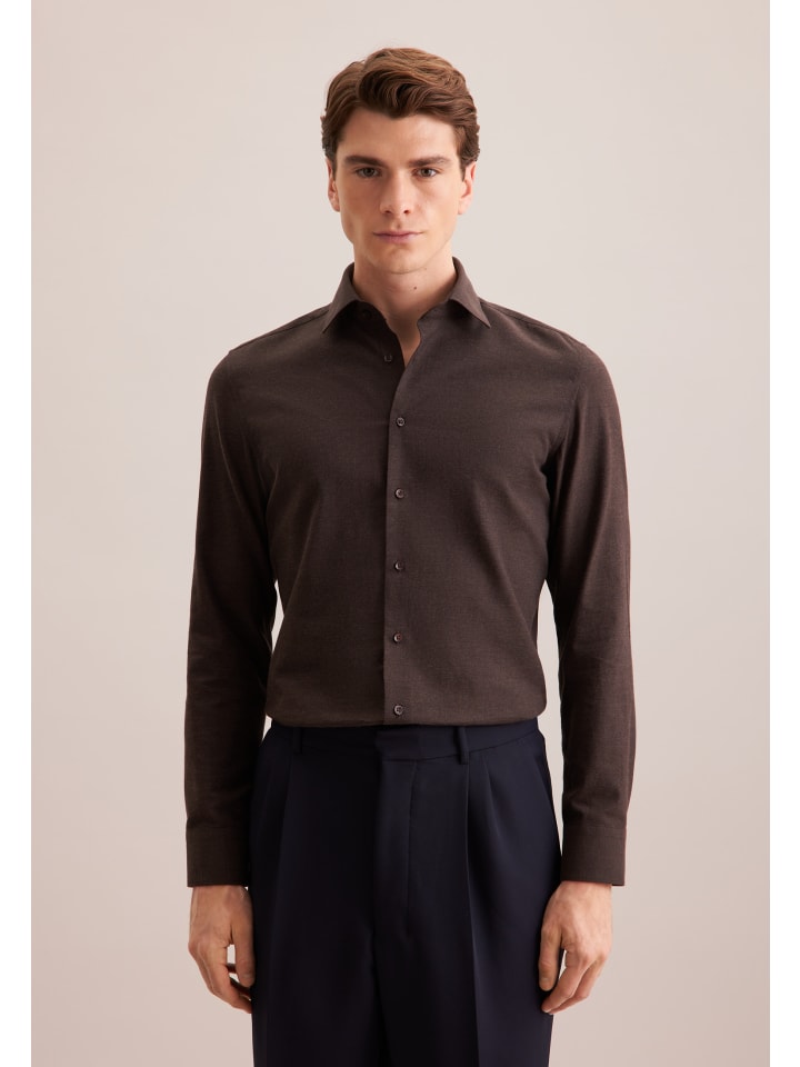 

Облегающая фланелевая рубашка коричневого цвета Seidensticker