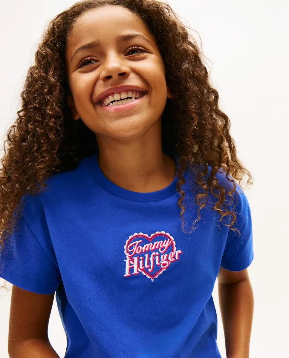 Детская футболка с логотипом в форме сердца Tommy Hilfiger, синий — фото 3