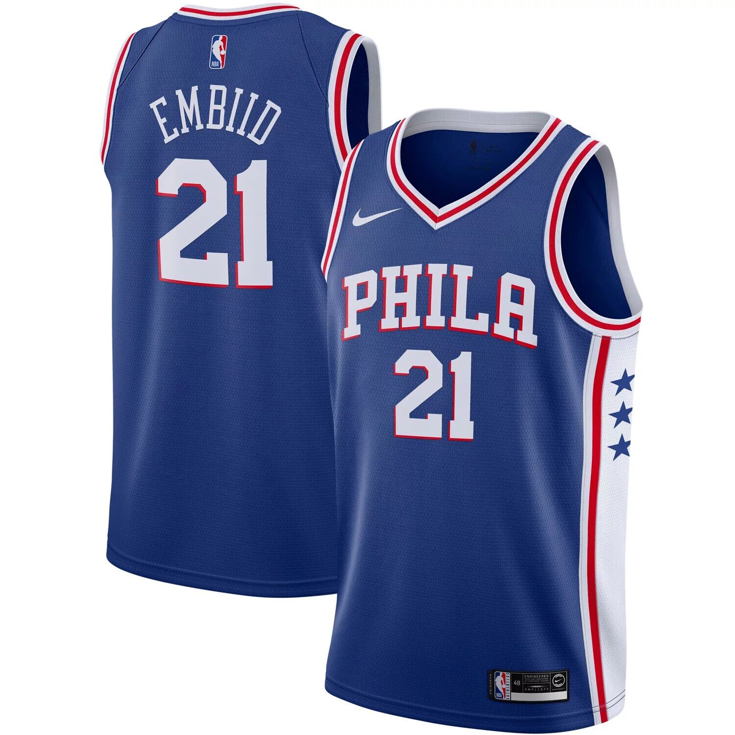 Мужская майка Nike Joel Embiid Royal Philadelphia 76ers 2019/2020 Swingman — Icon Edition