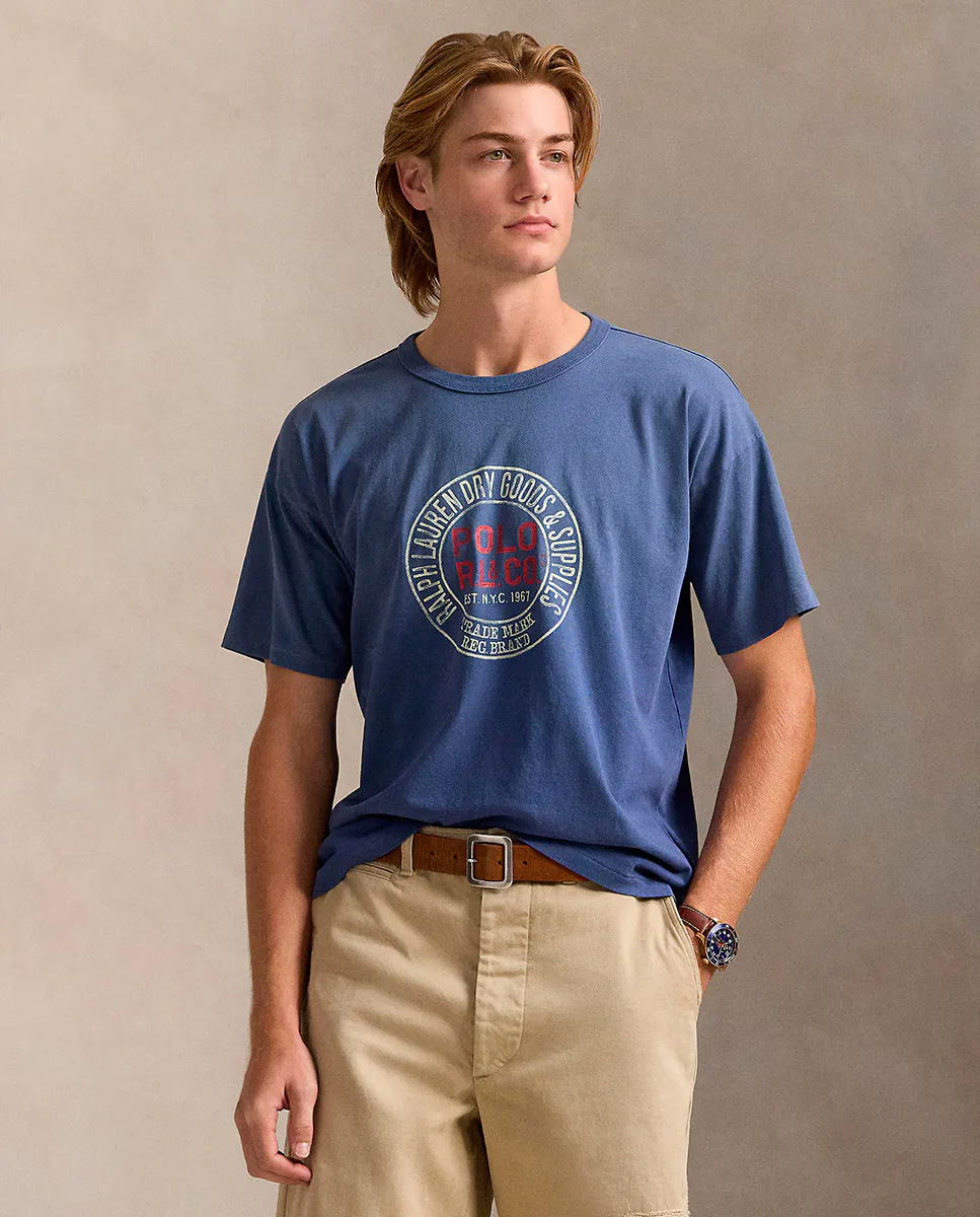 

Мужская футболка из хлопка с рисунком спереди Polo Ralph Lauren, голубой