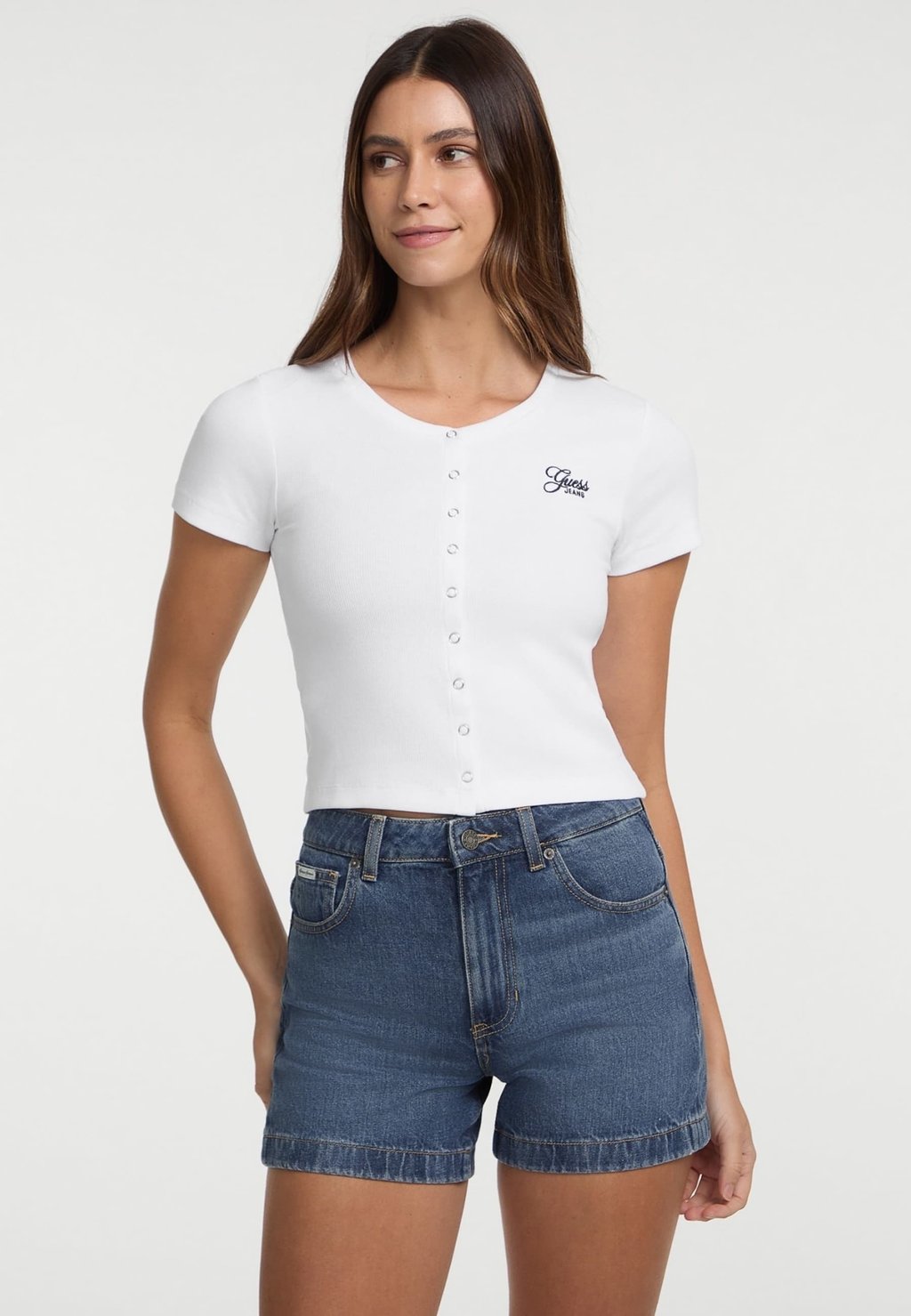 

Базовая футболка SNAP SLIM Guess Jeans, белый