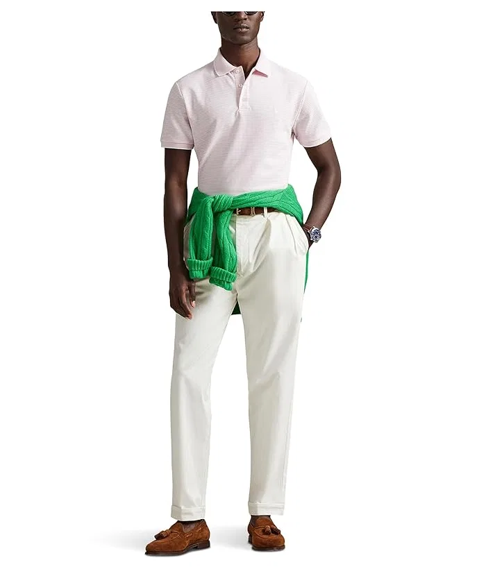 Поло Custom Slim Striped Stretch Mesh Polo Ralph Lauren, Garden Pink/White — фото 2