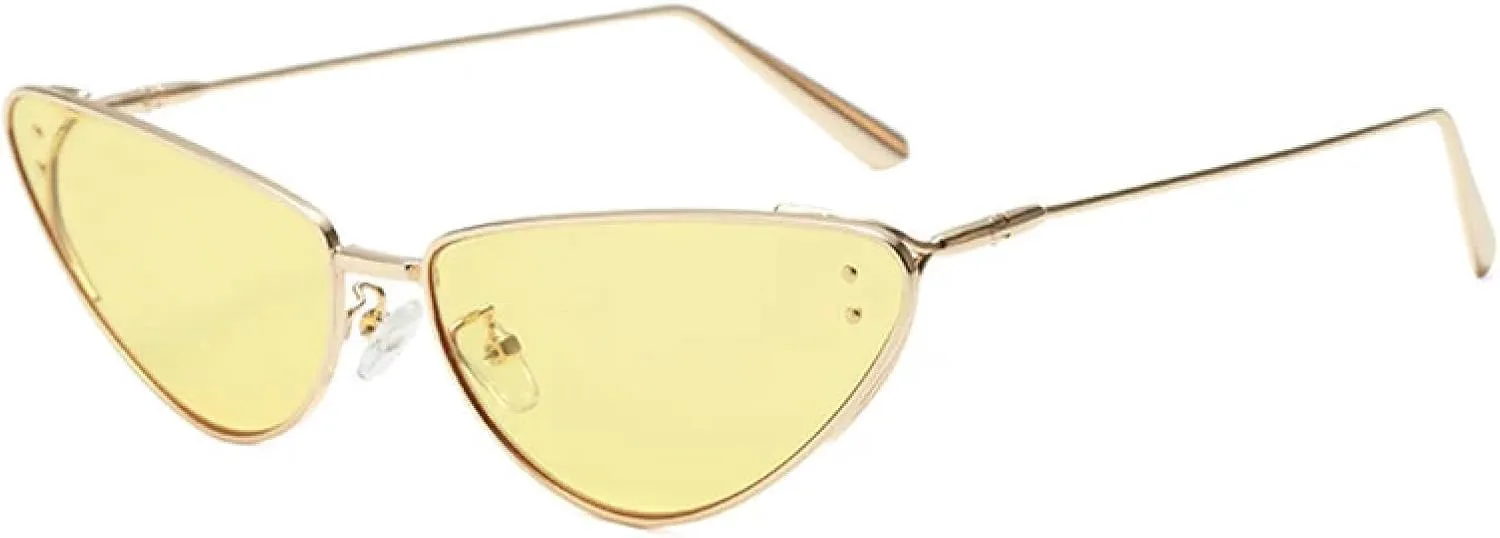 

Винтажные солнцезащитные очки в маленькой металлической оправе «кошачий глаз» для женщин и мужчин, класса люкс, с защитой от УФ-излучения UV400 TOIPASTN, Gold Yellow