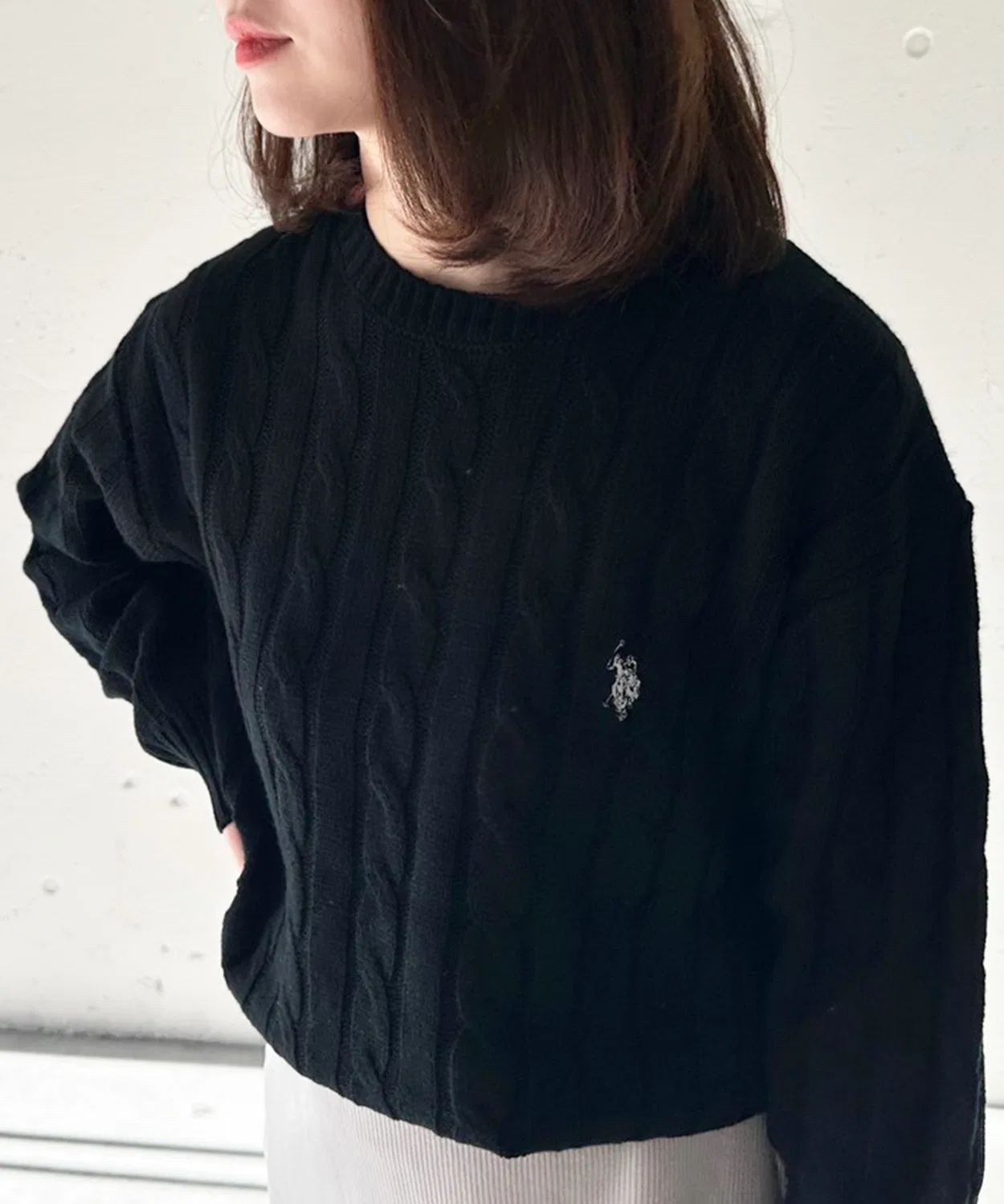 Свитер U.S. POLO ASSN. с кабельным узором, унисекс, черный