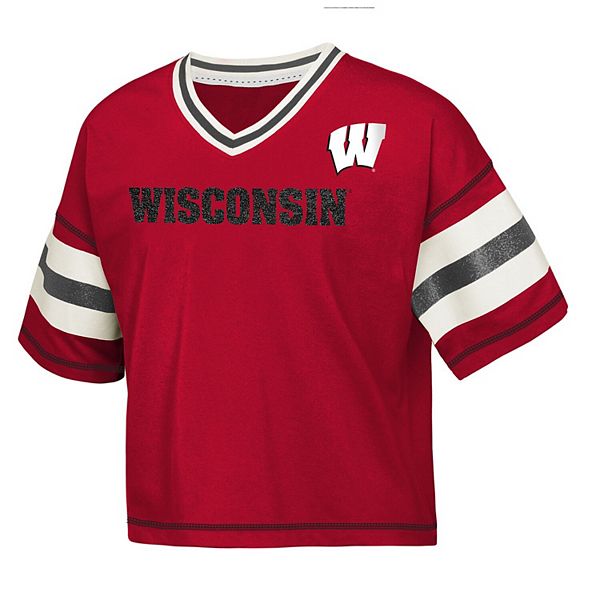 Детская футболка с v-образным вырезом wisconsin badgers grid iron красная Outerstuff — фото 3