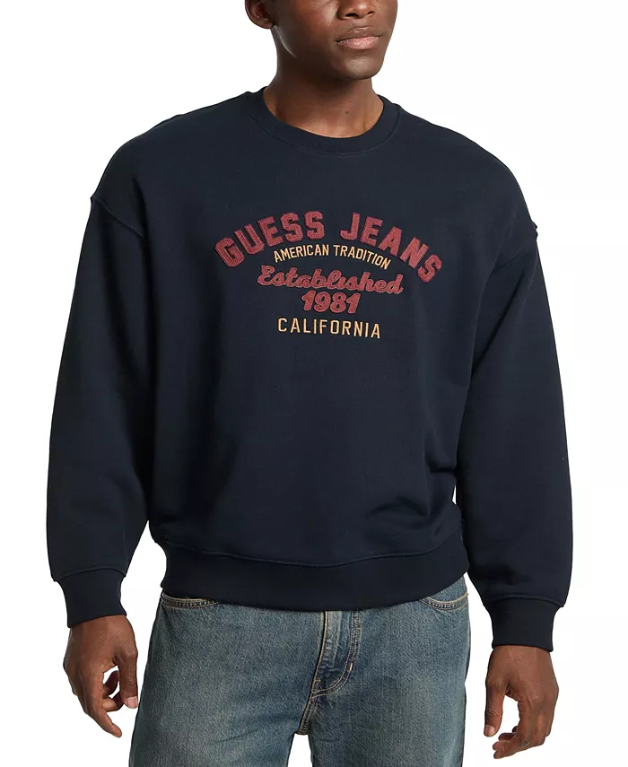 

Мужской свитшот Vintage с принтом логотипа, свободного кроя, с длинным рукавом GUESS JEANS, синий