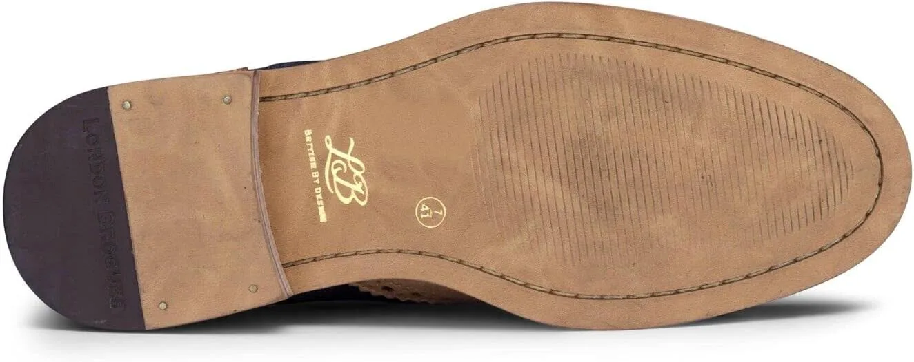 

Mens Tan Leather Navy Suede Classic Oxford Formal Laced Vintage Brogue Shoes Infinity Leather, темно-синий