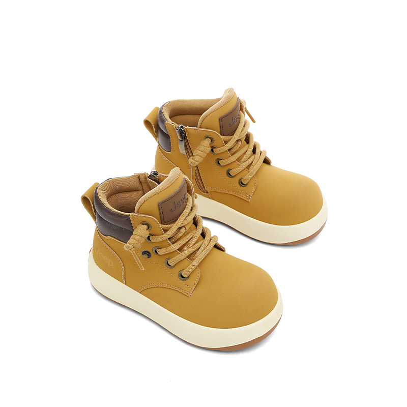 Synthetic Leather Anti Kick, Abrasion Resistant, Waterproof низкие кожаные ботинки для детей подростков Jeep, коричневый — фото 4