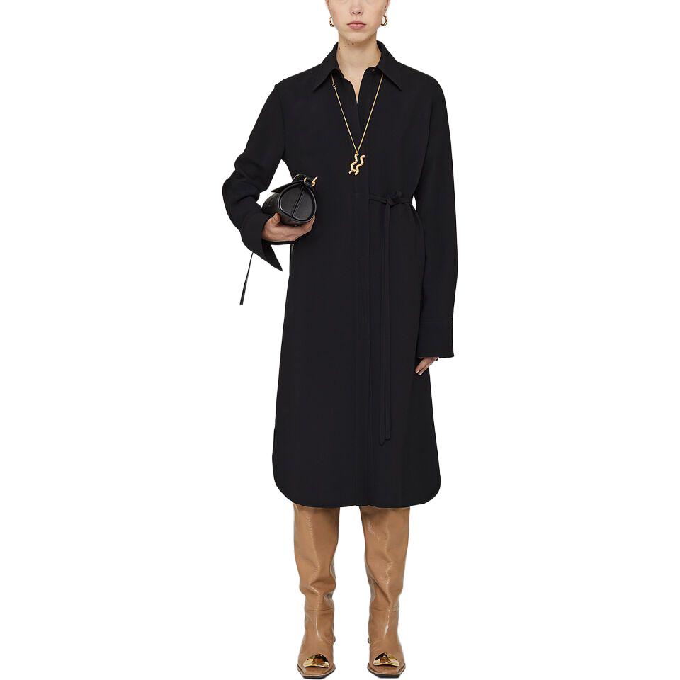 JIL SANDER Женское платье с длинным рукавом и черным лацканом, средней длины — фото 4
