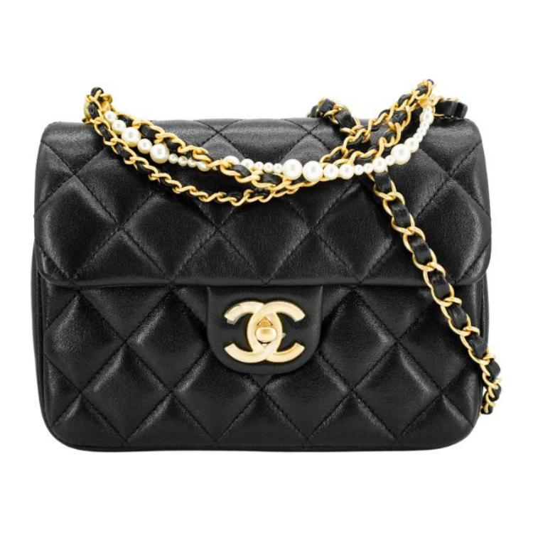 

CHANEL Жемчужная кожаная сумка кроссбоди мини женская черная