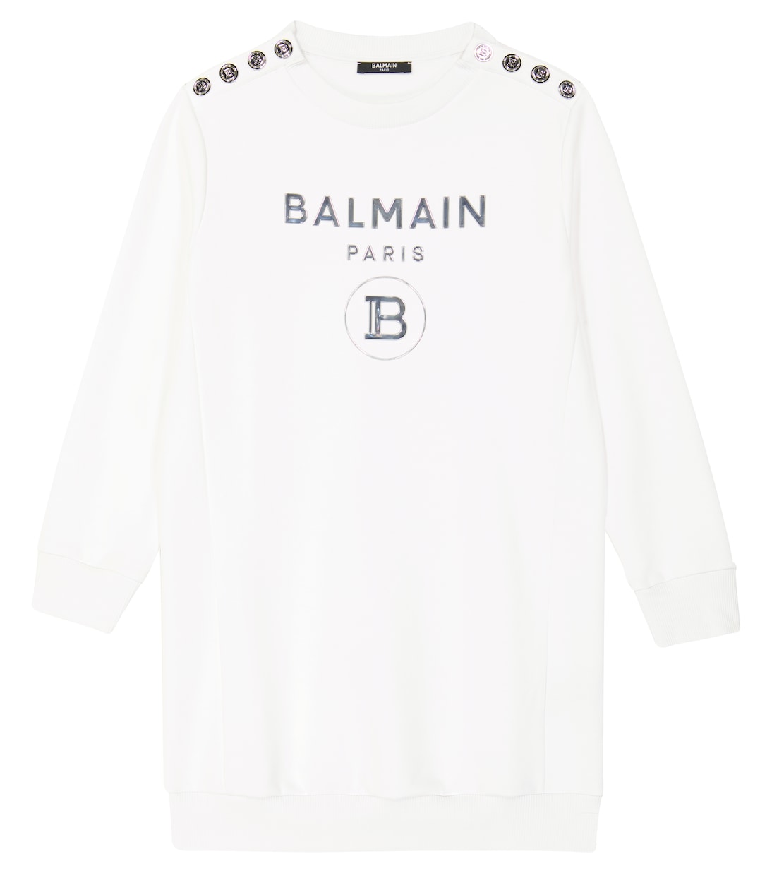 

Платье-свитшот из хлопка с логотипом Balmain Kids, Bianco