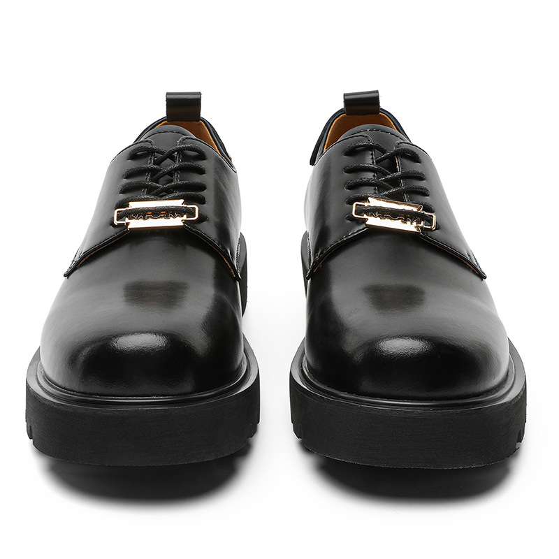WEISHIBANGWEI Повседневные кожаные туфли мужские черные с потайным клином, цвет Black Hidden Wedge — фото 4