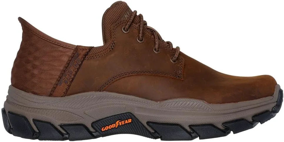 Мужские слипоны Skechers USA Respected - Garrett из кожи с круглым носком и шнуровкой на резинке, темно-коричневый — фото 2