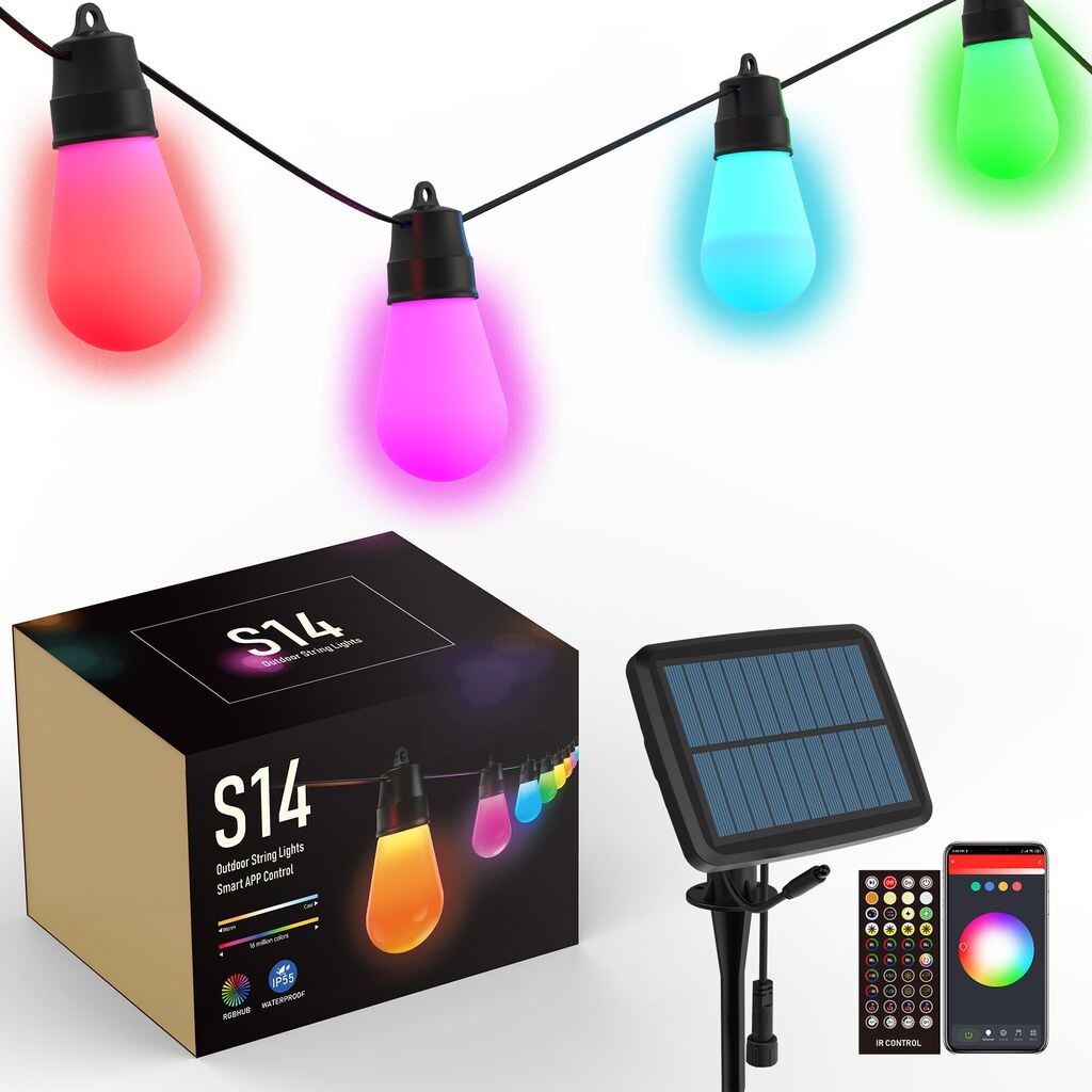 

Кабель солнечного света для использования в помещении или на открытом воздухе с использованием солнечной энергии - многоцветный - 13 м - с приложением, Bluetooth и дистанционным управлением - 30 лампочек - водонепроницаемый IP65 HomeShopXL