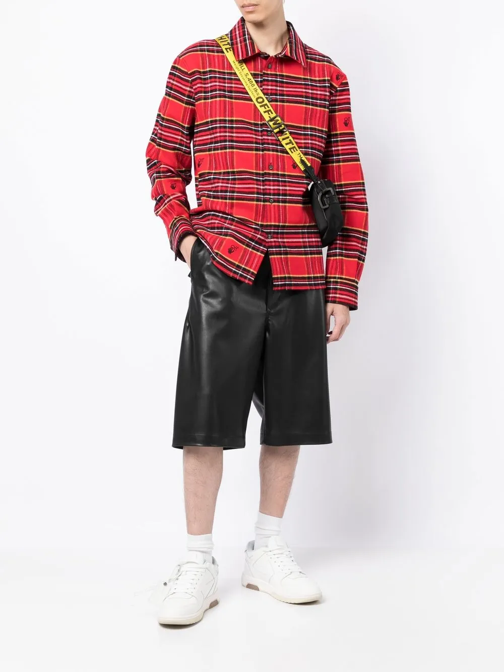 Рубашка в клетку тартан с вышитым логотипом OFF-WHITE, красный — фото 2