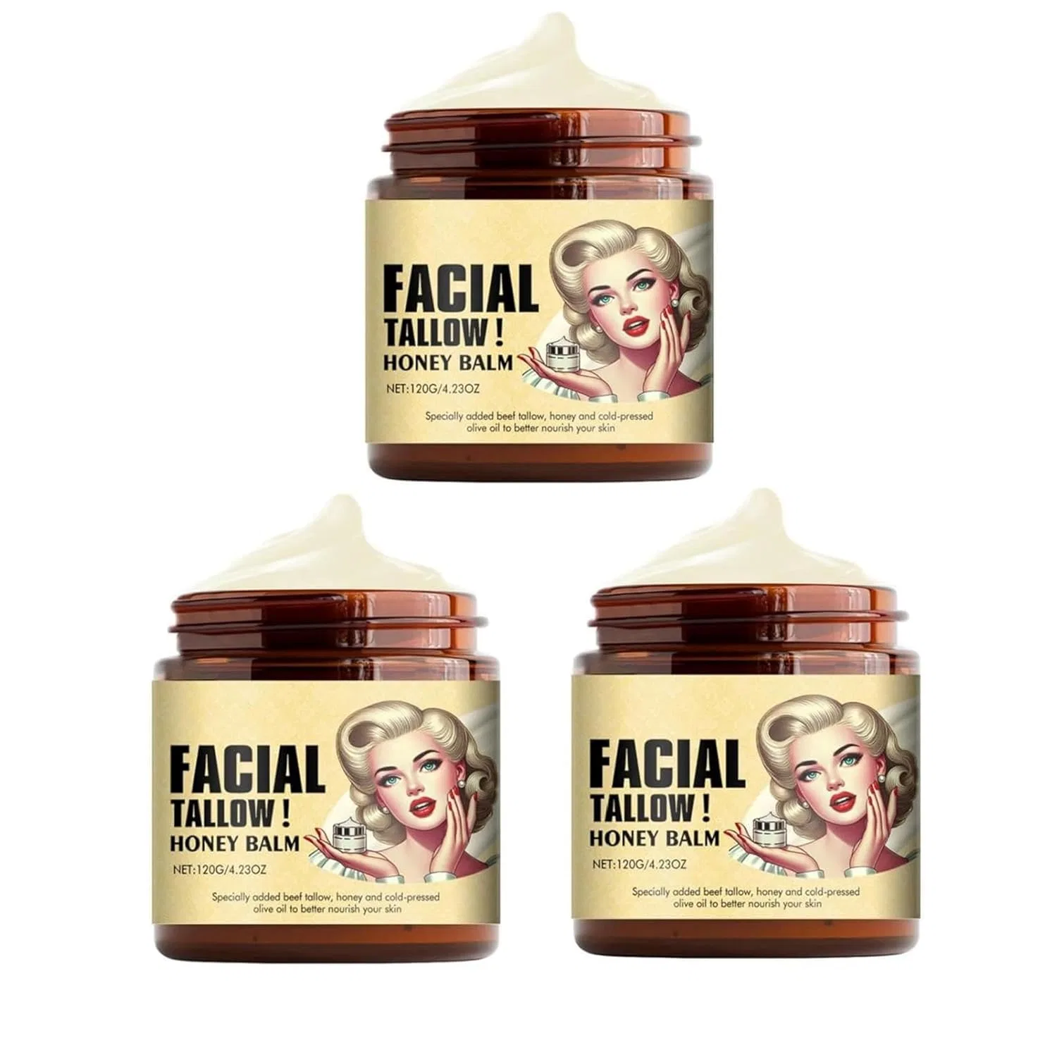 Бальзам для лица и тела «Beef Tallow Honey Balm» с говяжьим жиром и медом Generisch, 3 X 120 G