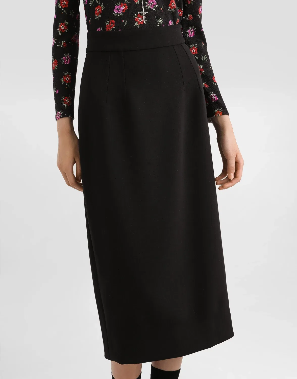 Прямая юбка-карандаш из эластичной шерсти DOLCE & GABBANA, черный — фото 4